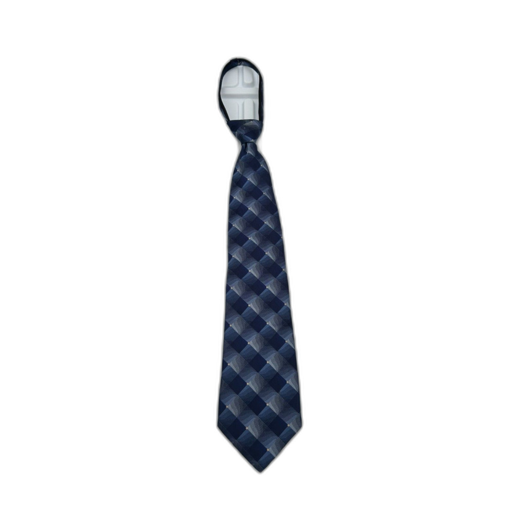 Preswick & Moore Zipper Tie Navy Blue Striped 100% Silk Men's Tie